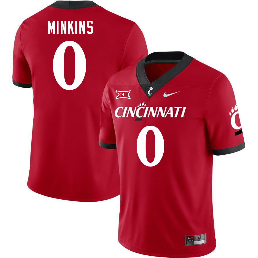 Cincinnati Bearcats #0 Joshua Minkins College Football Jerseys Stitched-Red